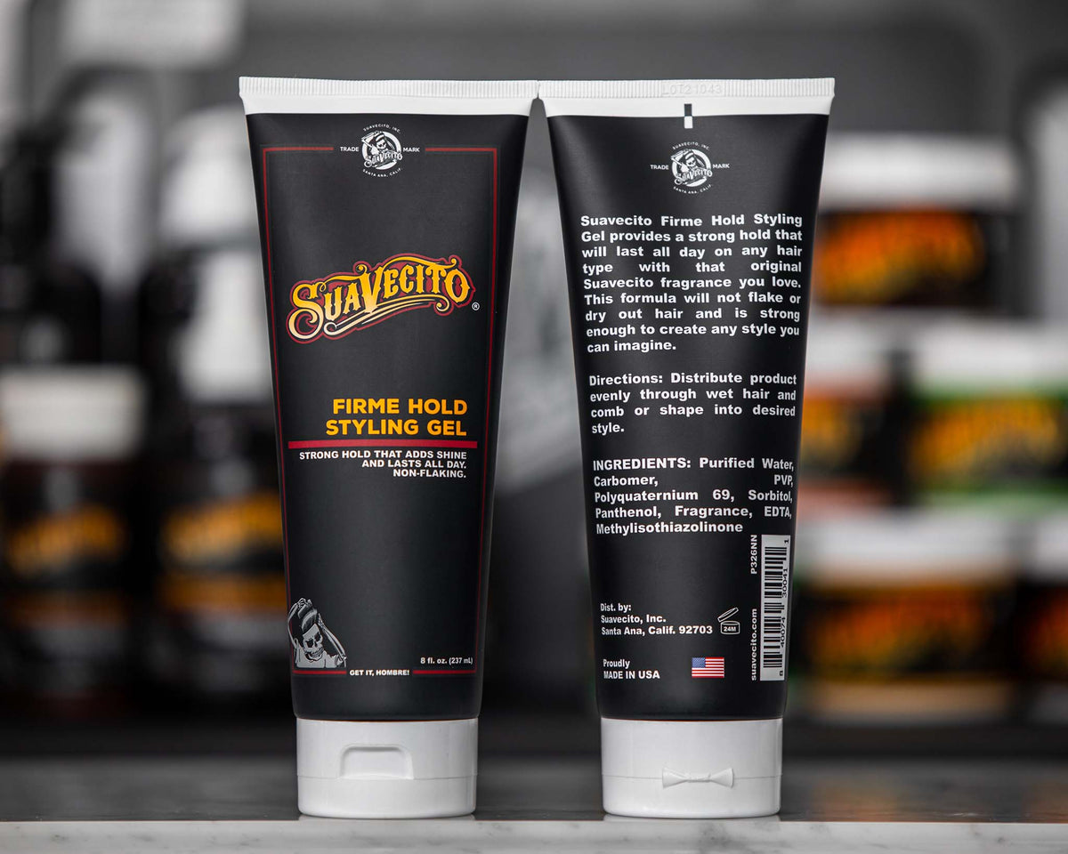front and back of firme hold styling gel 
