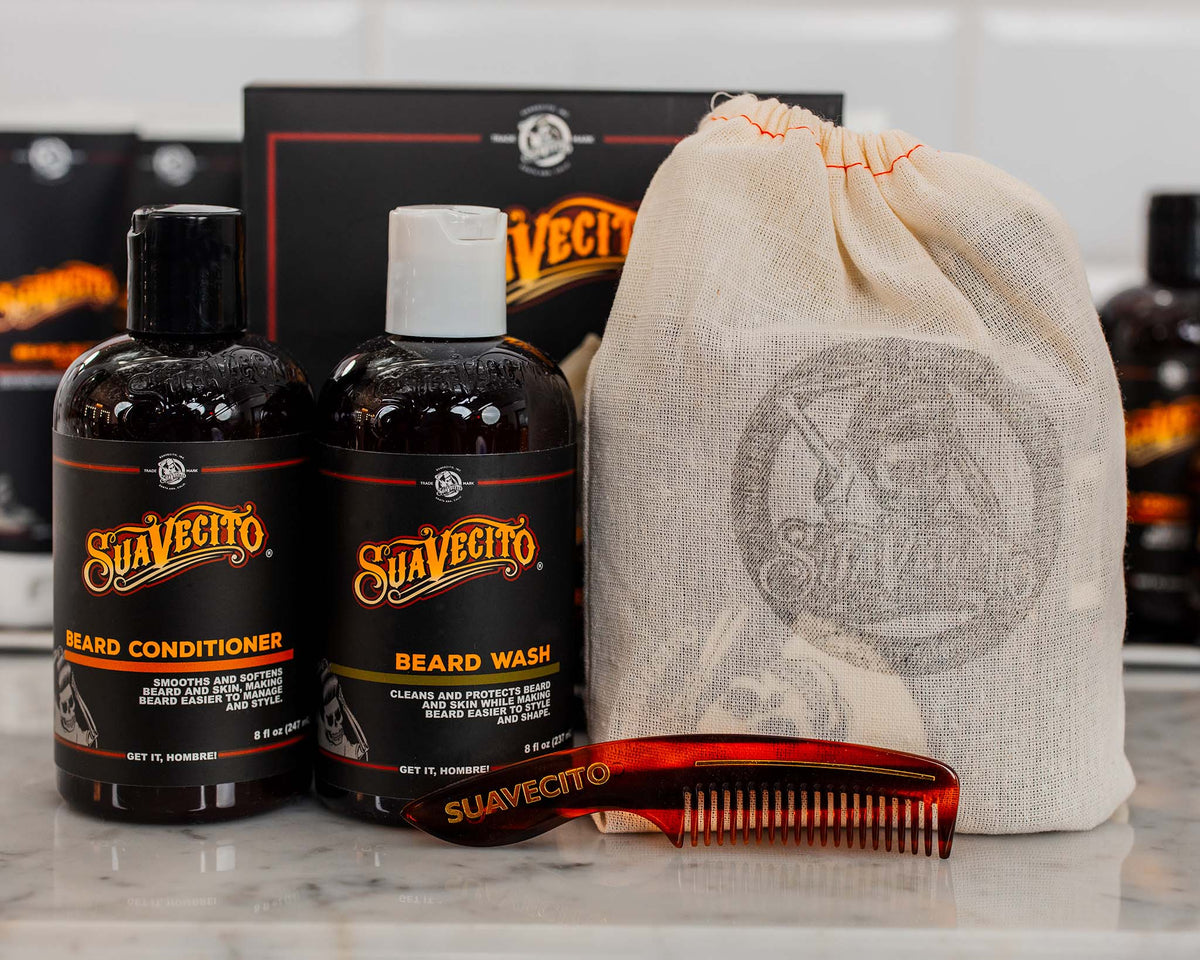 Beard Wash Kit - Beard Conditioner, Beard Wash, Beard Comb and Burlap Travel Bag