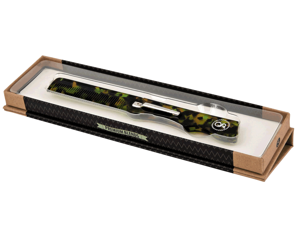 Greenstone Penny Folding Comb - Angled Open Box View