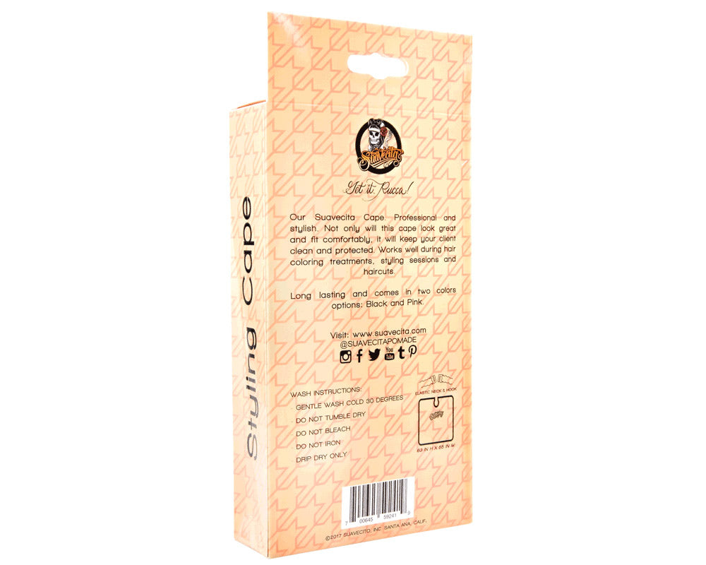 Suavecita OG Script Pink Barber Cape - Packaging Back