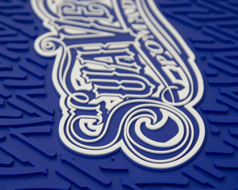 Blue OG Script Barber Mat Closeup