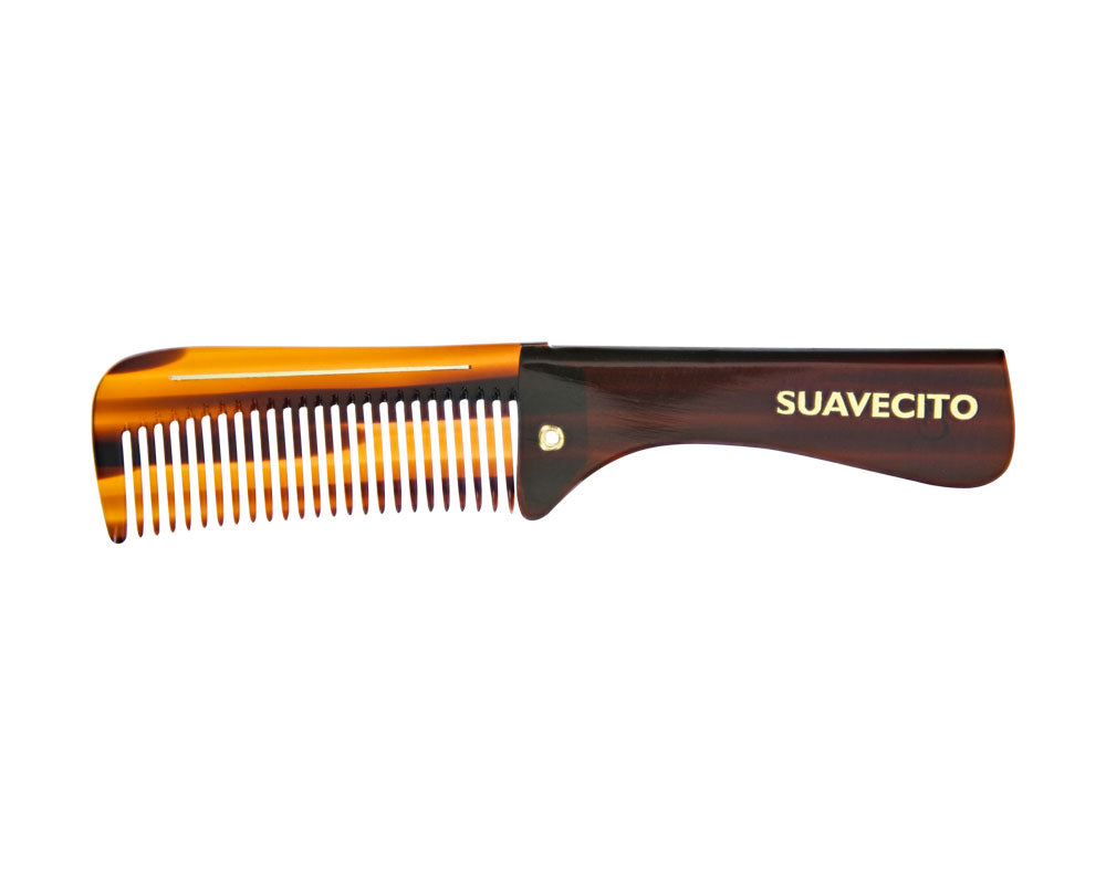 Deluxe Amber Folding Handle Comb - 6.5" - Open