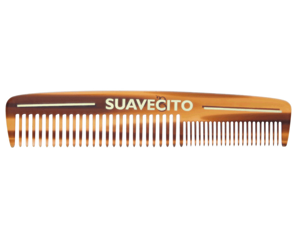Deluxe Amber Travel Dressing Comb Script Logo Side