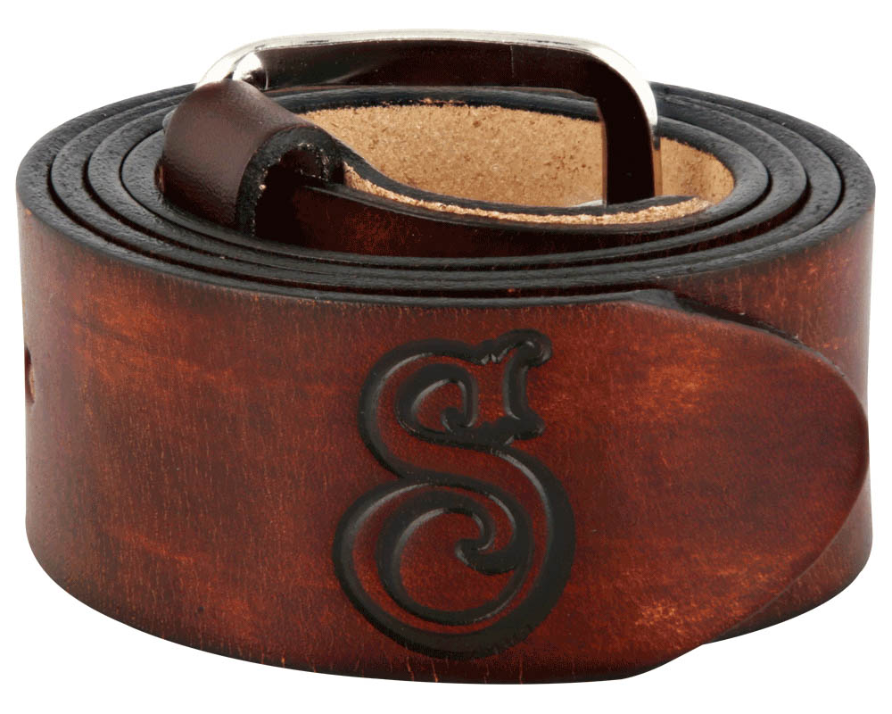 Antique Brown OG Script Leather Belt - Front